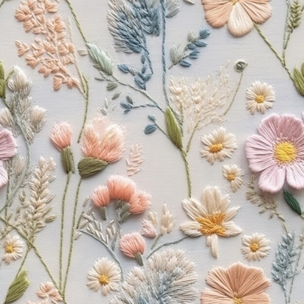 Ręcznie wyszywany wzór w pastelowych kolorach